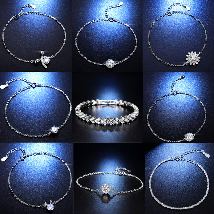 TikTok Live Supply Chain Six-claw Bow Bracelet Women's Simple Fashion Sunflower Imitation Moissanite Bracelet Wholesale TikTok Live Supply Chain Six-claw Bow Bracelet Women's Simple Fashion Sunflower Imitation Moissanite Bracelet Wholesale