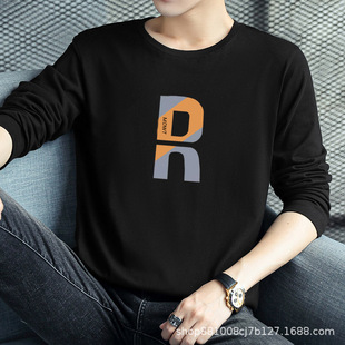 Factory direct sales new autumn and winter long-sleeved men's T-shirt round neck bottoming shirt trendy printed casual top