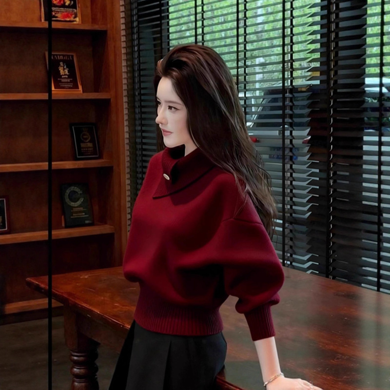 2025 Autumn/Winter Korean Style High-Quality Old Money Style Mature Design Soft and Cozy Lazy Orange High-Neck Knitted Sweater for Women