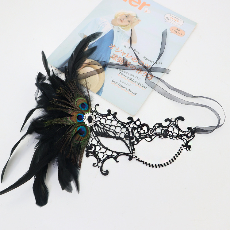 Nuevo estilo europeo y americano transfronterizo damas de encaje máscara de plumas de diamante fiesta máscaras accesorios sexuales
