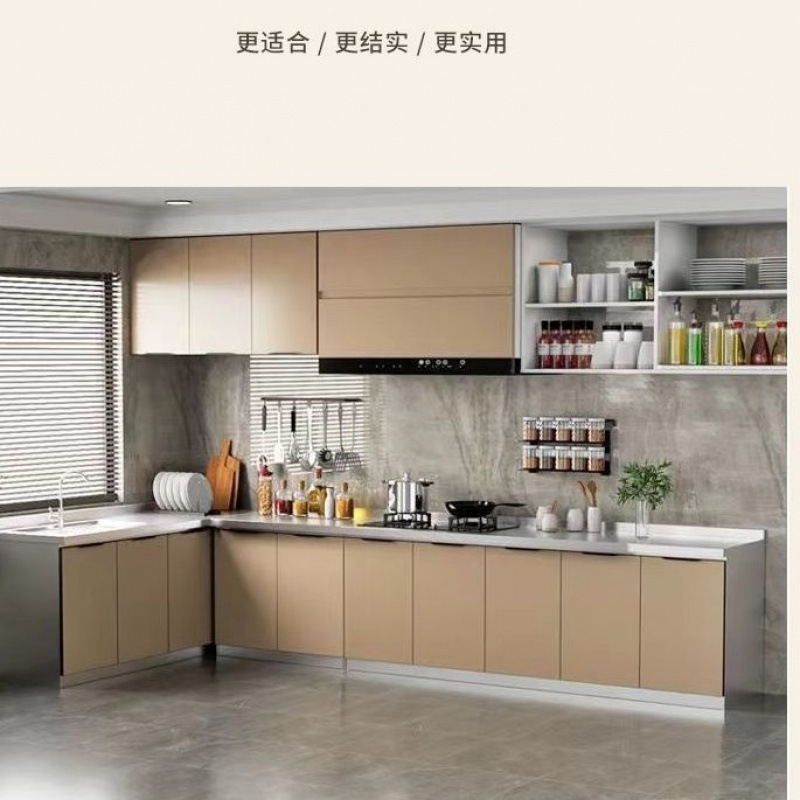 简易不锈钢橱柜厨房柜子租房用厨柜储物家用灶台柜一体水槽柜橱柜|undefined
