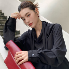 FONE简禾极简风飘带廓形衬衫女2025秋季气质堆堆领长袖衬衣58307