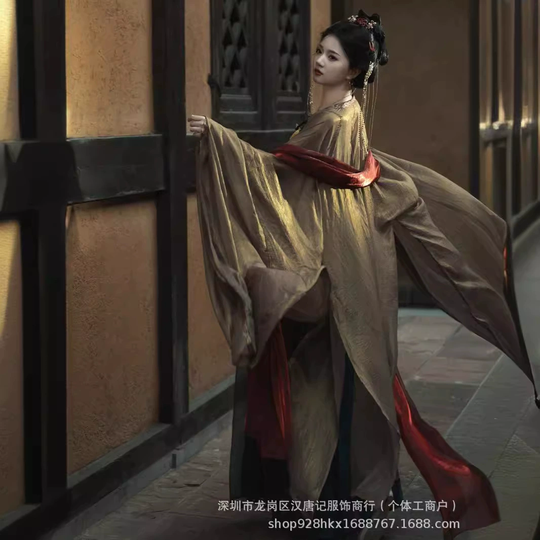 Костюм Hanfu Женский взрослый Тан Ци Ци Грудь, юбка, элегантный китайский стиль, рубашка с большими рукавами, летняя тонкая модель