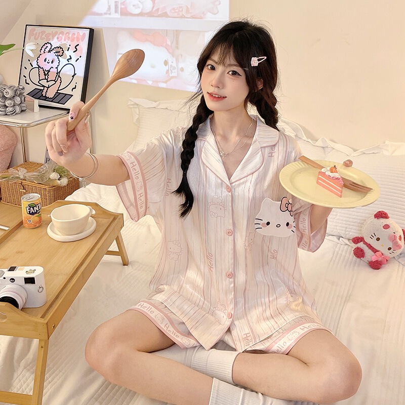 In-Stock Physical Store Women's Pajamas New Summer Ice Silk Comfortable Casual Short-Sleeve Shorts One-Piece Wholesale Free Shipping In-Stock Physical Store Women's Pajamas New Summer Ice Silk Comfortable Casual Short-Sleeve Shorts One-Piece Wholesale Free Shipping