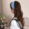 Blue and white plaid fabric wide-edged hairband