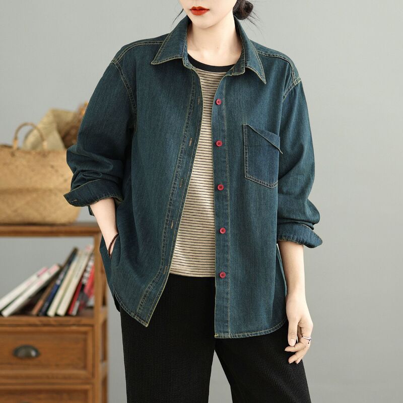 Denim Shirt 2025 Autum New Design Niche Shirt Women's Retro Long-Sleeved Jacket Top 25016 Denim Shirt 2025 Autum New Design Niche Shirt Women's Retro Long-Sleeved Jacket Top 25016