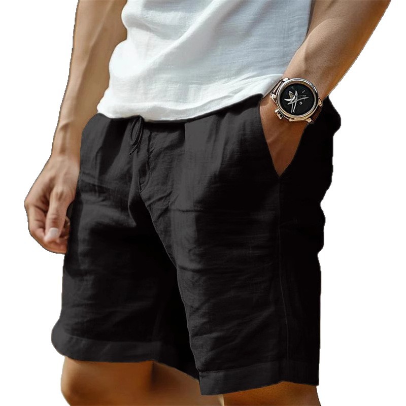 Short pour homme, taille élastique, cordon de serrage, coupe droite, couleur unie, respirant, pour la plage, cinq points, décontracté_voghion.com