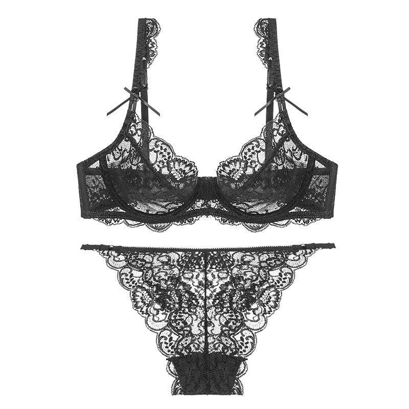 Sexy Transparent Lace Women's Underwear Small Chest Gathering Bra Set 9169_voghion.com