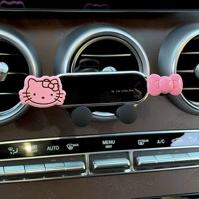 Car phone holder – Bracket - pink-bow-kitten-glitter-knot-black-mirror-stand