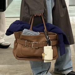 韩国OS复古腋下公文包25新款皮带锁扣手提包通勤托特包大容量单肩