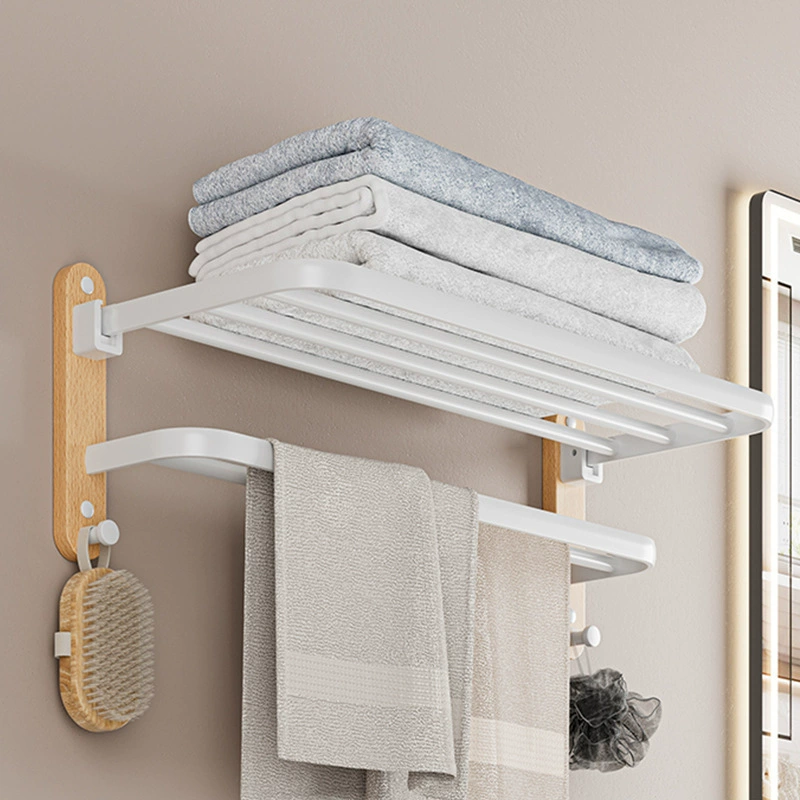 Snelofon bathroom solid wood bath towel standing hand toilet free punch fold folding double -pole towel rack sanitary ware set