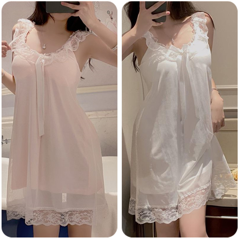 Pure Lust Style Suspender Nightgown for Women with Breast Pads 2025 New Summer Sexy Lace Home Clothes