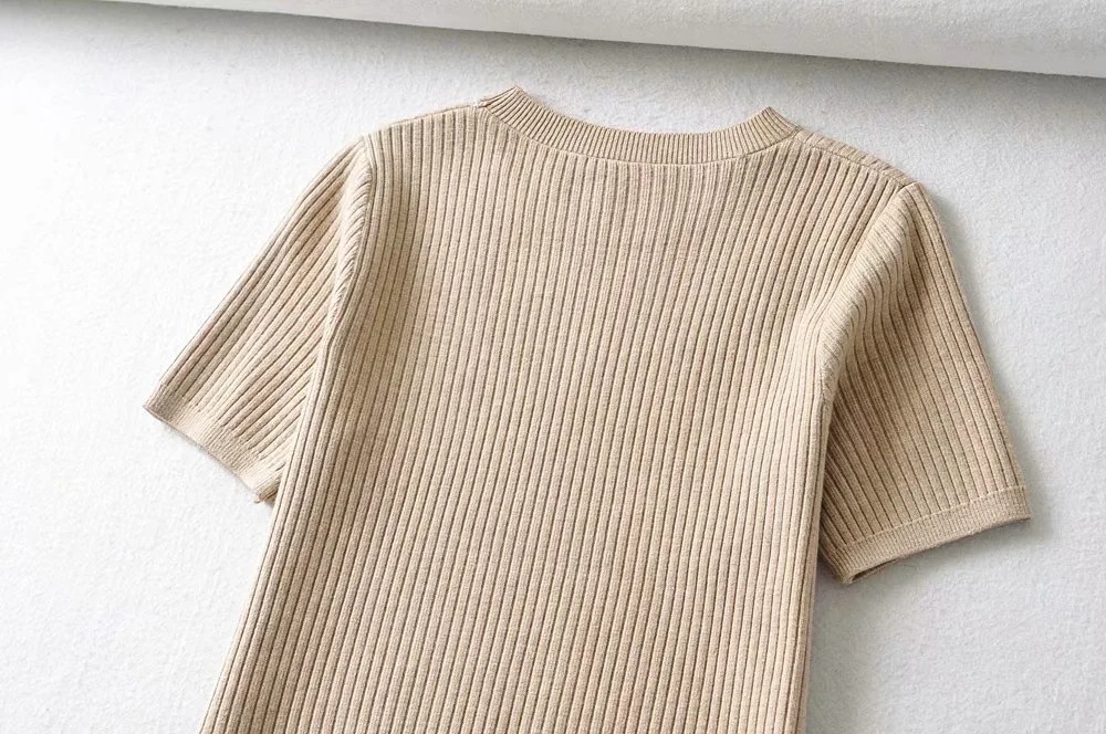 Knitted all-match basic short-sleeved T-shirt NSAC27058