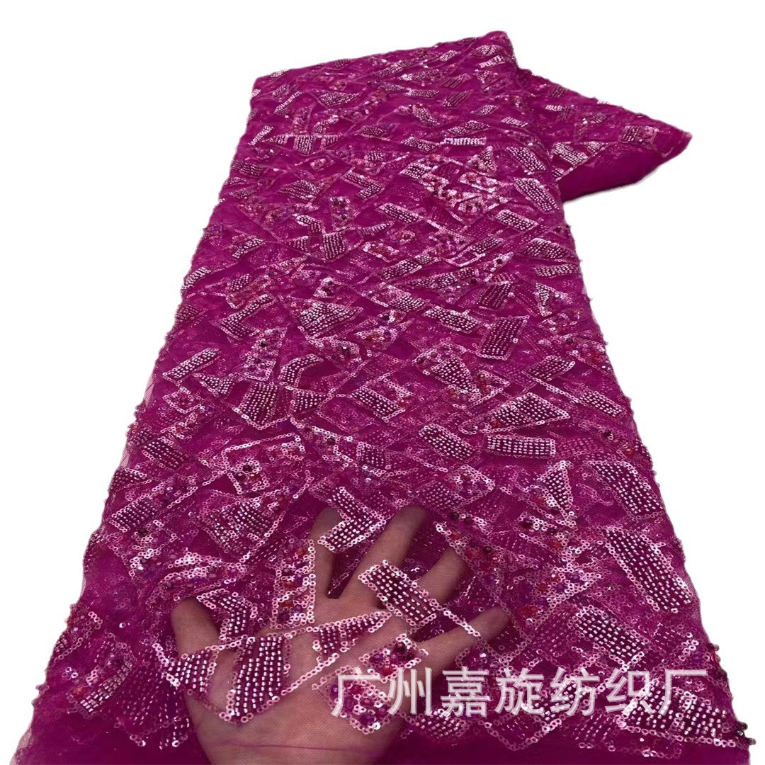 Tela de cuentas de diamantes de lentejuelas europeas y americanas, patrón geométrico teñido, vestido de encaje, vestido de noche, tela JX4153