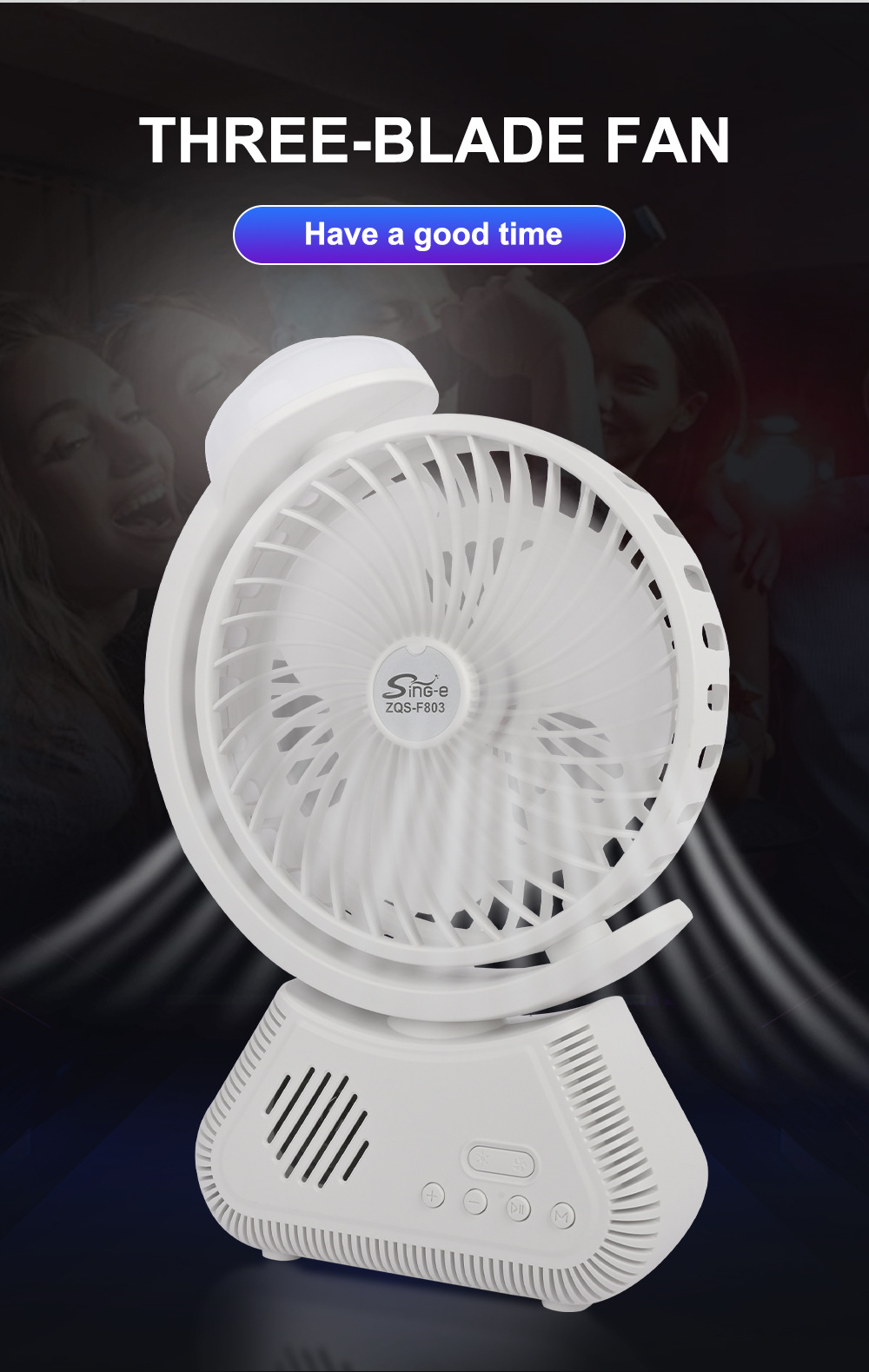ZQS-F803 New USB Charging Desktop Fan Bluetooth Audio Outdoor Camping Night Light_voghion.com