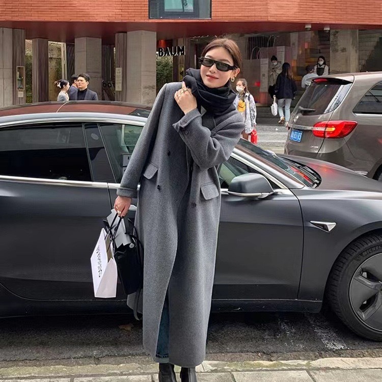 正肩PUHUI加厚长毛赫本风双面羊毛大衣女中长款韩系高级感外套