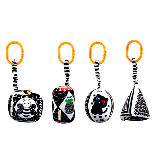 Baby Black and White Cute Animal Bed Wind Chime, Baby Toy Plush Bed Hanging Cart Hanging Toy Safe for Mouth