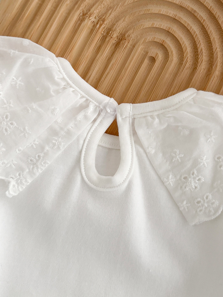 Ins bebé camisa de fondo princesa primavera y otoño top mujer bebé primavera blanco todo fósforo cuello de hoja de loto camiseta de manga larga para niña