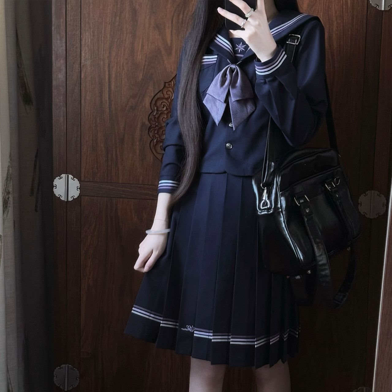 暖心熊【雪堇】紫色正版长袖收腰水手服原创jk制服学院风套装女