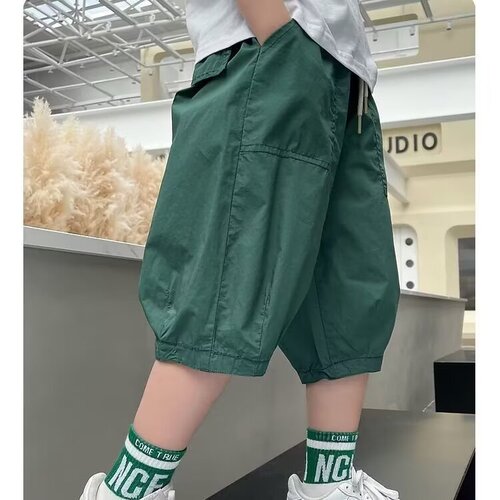 Children's Summer Thin 7/8 Length Pants Children's Korean Style Work Pants for Big Kids Loose and Comfortable Mid-Calf Outerwear