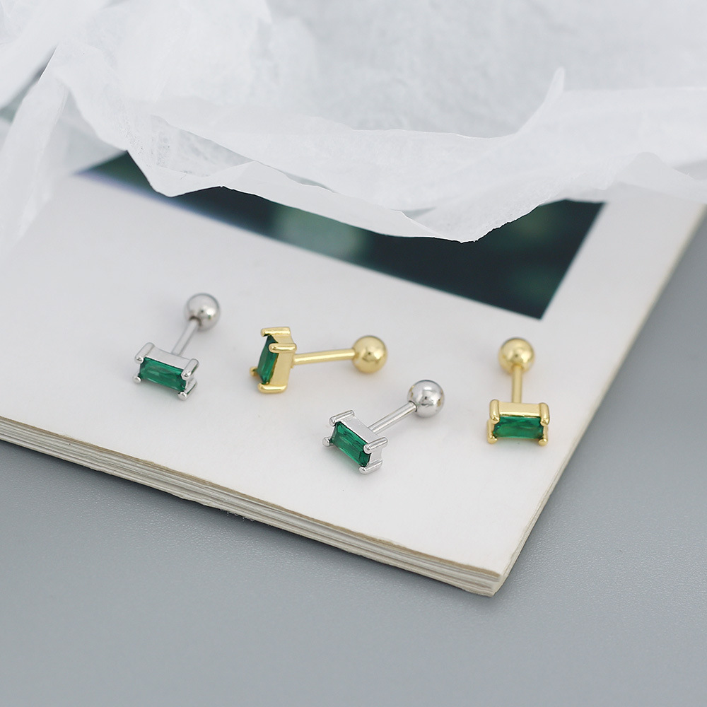 Electroplating Gold Plating Process 925 Sterling Silver Ear Needle Material 18K Real Gold Plated, Platinum Plated Plating Material Zircon Inlay Material 1 Pair 925 Sterling Silver Colorful Square Zircon Electroplating 18K Real Gold Plated Platinum Plated Ear Studs
