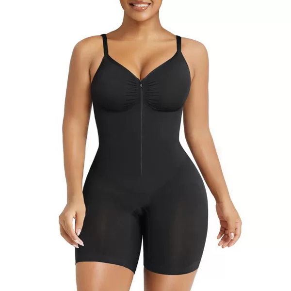 European and American women's seamless tummy control and butt-lifting shapewear bodysuit, tight-fitting body-shaping one-piece shorts with zipper, strong support