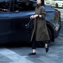 25930新大爱美依缘2025秋季新款韩系宽松中长款双排扣风衣外套女