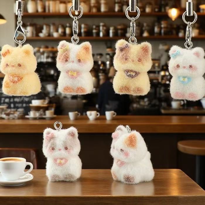 Cross-Border Flocking Stereo Kitten Pendant DIY Resin Animal Jewelry Accessories Keychain Mobile Phone Chain Bag Pendant