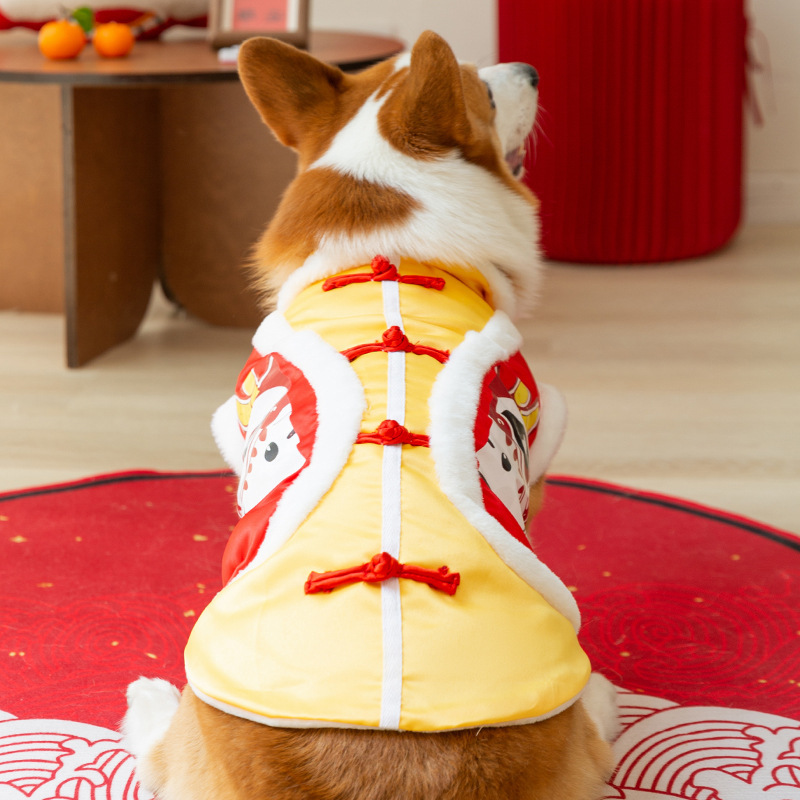 Otoño y invierno de Año Nuevo Keqi Tang traje de perro pequeño y mediano perro salchicha dos patas abrigo de algodón banco perro ropa de mascotas