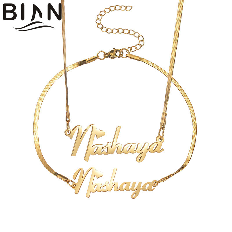 Korean-Style English Letter Stainless Steel Jewelry Set, Creative and Personalized, Light Luxury with a High-End Feel, DIY Name Bracelet and Necklace Korean-Style English Letter Stainless Steel Jewelry Set, Creative and Personalized, Light Luxury with a High-End Feel, DIY Name Bracelet and Necklace