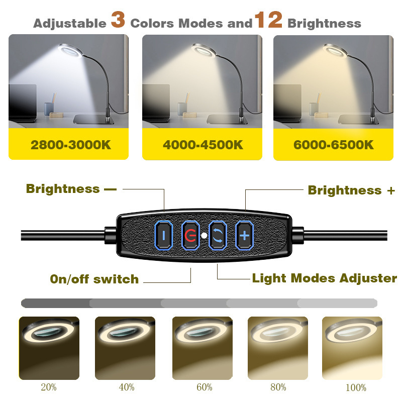 デスクトップ拡大鏡 LED 目の保護読書マニキュア彫刻携帯電話時計電子修理テーブルランプ拡大鏡ランプ|undefined