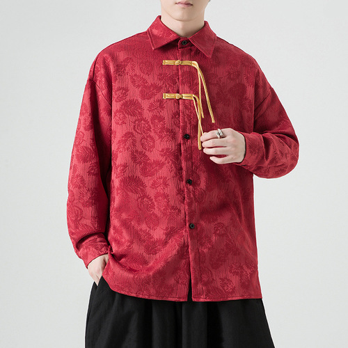 Chinese-style summer embroidered ice silk half-sleeve lapel-fastener collared shirt for men, modified Tang suit-style loose plus-size outerwear shirt