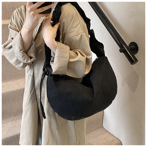 Korean-style minimalist pleated cloud handbag, fresh and literary PU fabric tote shoulder bag with drawstring strap, crossbody fabric bag