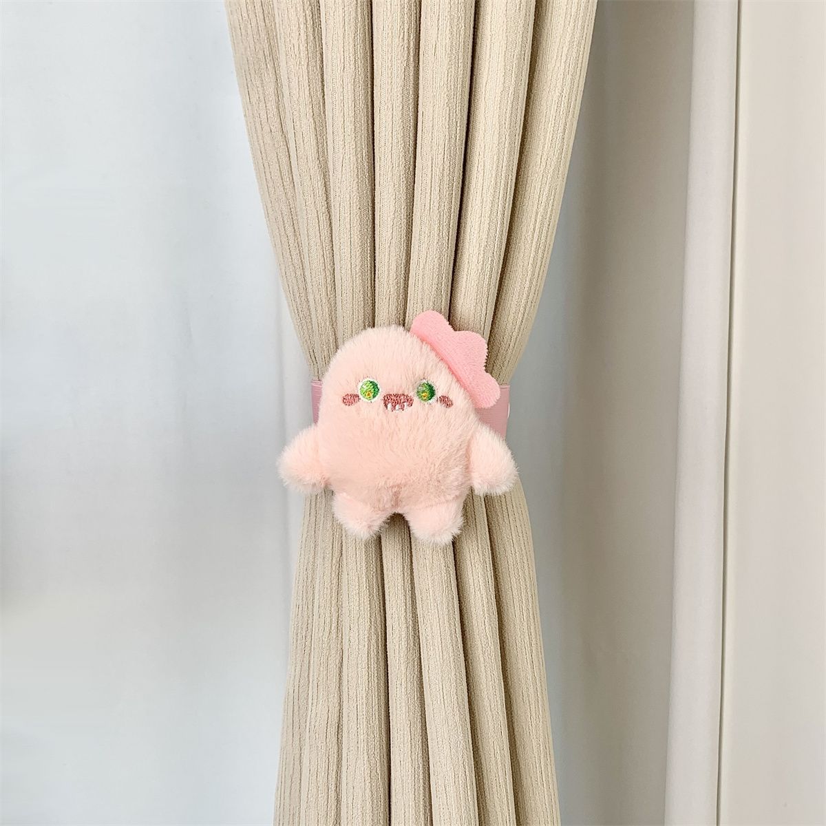 Nueva caricatura encantadora decoración del hogar sin ataduras, ataduras de cortinas, anillos de retención, cortinas de gasa blanca atadas en un par de instalaciones