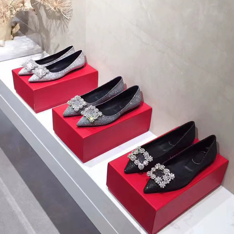 Женская обувь 2025, новые туфли на плоской подошве со стразами и квадратной пряжкой, блестящие серебряные туфли на плоской подошве с острым носком, свадебные туфли на шпильке, банкетные туфли