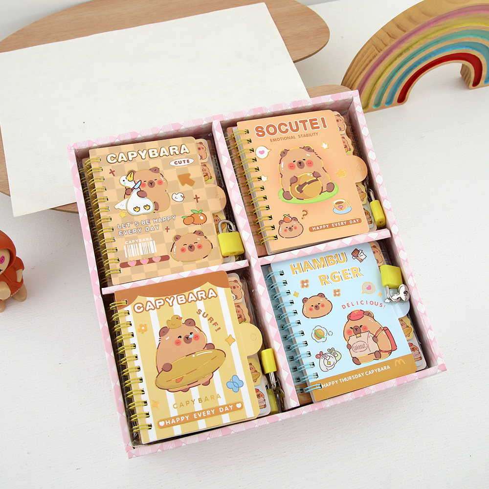 Conejillo de indias con cerradura, libro de bobinas de hojas sueltas, cuaderno secreto de estudiante divertido, lindo libro de contabilidad transfronterizo al por mayor