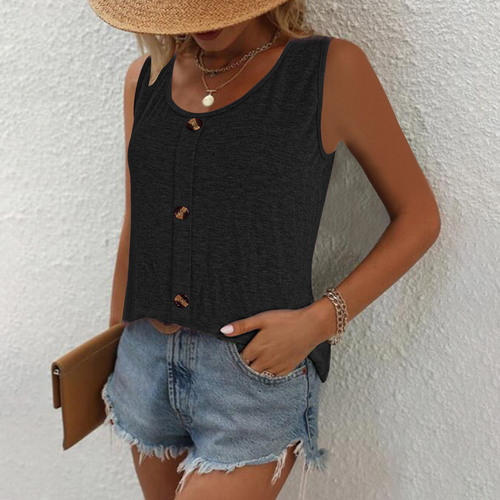 2024 Europe and America cross-border Amazon independent station TEMU summer new round neck button casual plain color small vest 