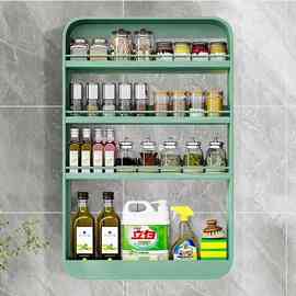 W9R绿色调料置物架壁挂厨房墙上免打孔调味品瓶收纳多层家用储物