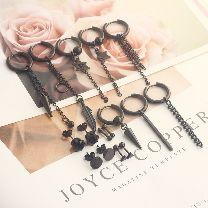 Vintage Great Wall Tassel Earrings Stainless Steel Coil Earrings for Men Women Geometric Black Silver Hottest 2022 Winter detail image 12