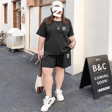 夏季300斤特加大码女装减龄200斤胖MM韩系短袖T恤短裤运动两件套