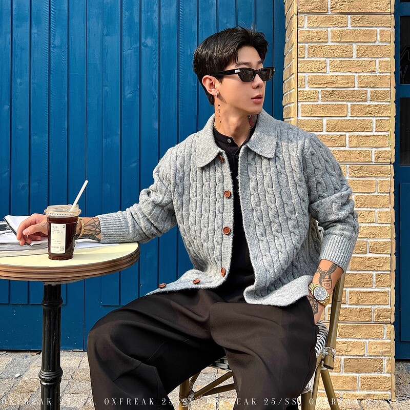 「Coarse Weave Cable Knit」Old Money Style Cardigan Sweater for Men, New Autumn/Winter Warm Soft Knit Sweater