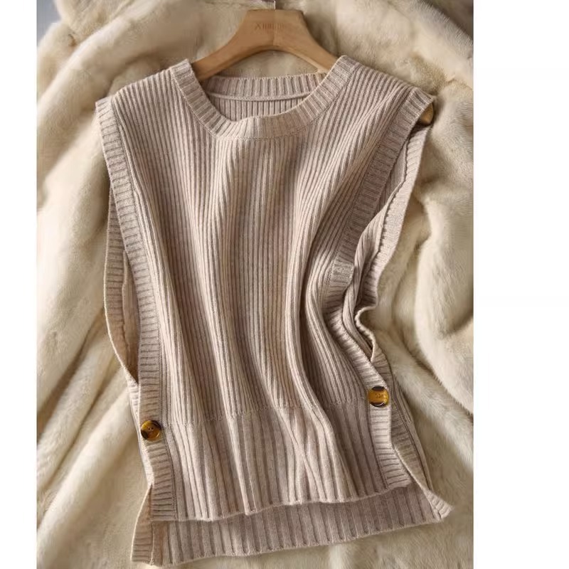 Estilo francés pit suéter Chaleco de las mujeres del otoño y el invierno de la moda apilados sueltos suéter exterior ocasional sin mangas chaleco