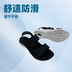 2025新款夏季运动休闲凉鞋露趾速干松紧魔术贴沙滩平底鞋厂家批发
