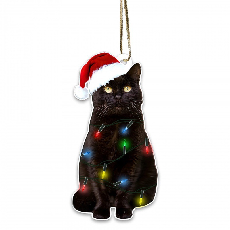 Creativo transfronterizo nuevo 20223 negro gato expresión divertida casa árbol de Navidad decoraciones adornos de acrílico colgante image 10