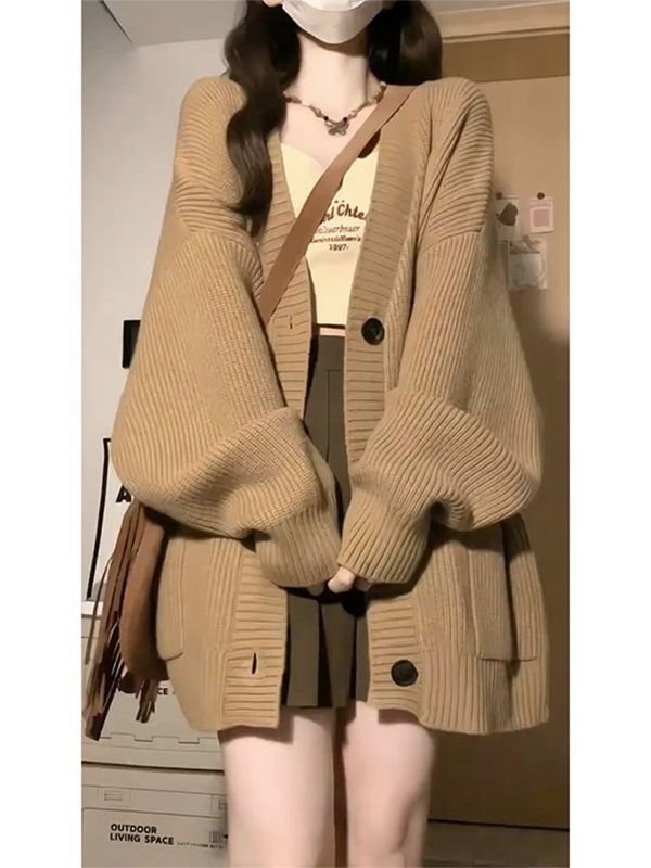 软糯慵懒秋冬2025新款宽松外套韩系穿搭上衣针织毛衣女慵懒风开衫|undefined