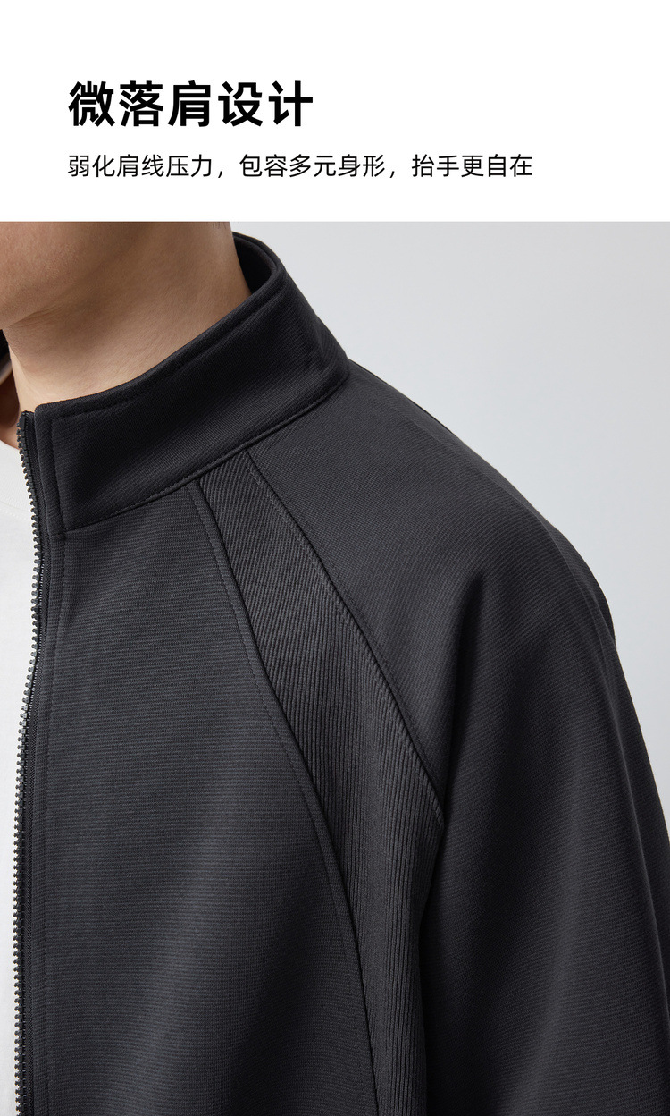 Áo hoodie nam nỉ cổ đứng khóa kéo phong cách thể thao thành phố — đen chi tiết 6