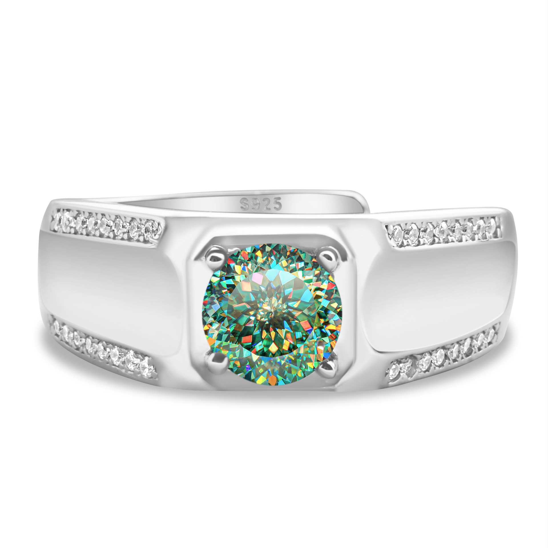 925 plata esterlina gran anillo de hombre de piedra moissan anillo masculino chapado pt950 oro atmósfera para enviar al por mayor fábrica de novio spot