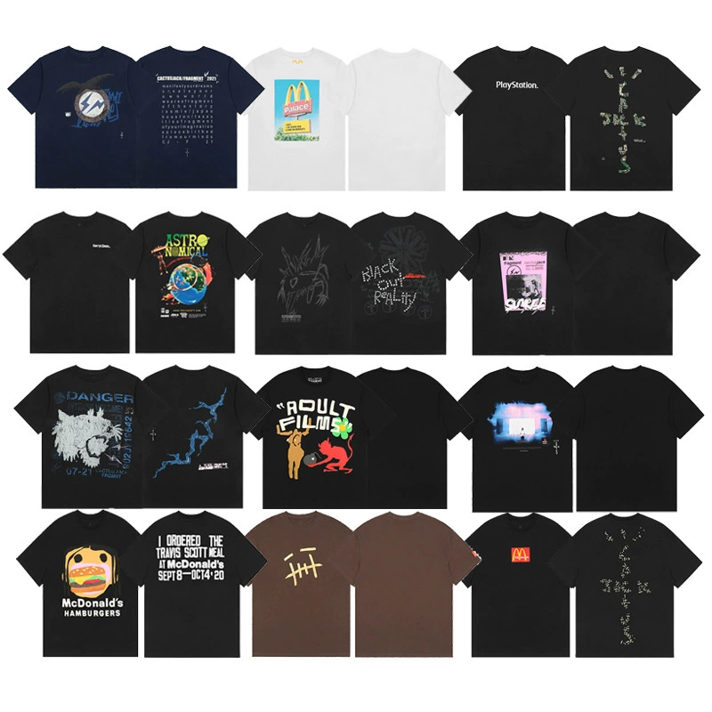 Правильная версия TRAVIS SCOTT совместно с Фудзивара Хироши PS5 футболка с коротким рукавом с круглым вырезом