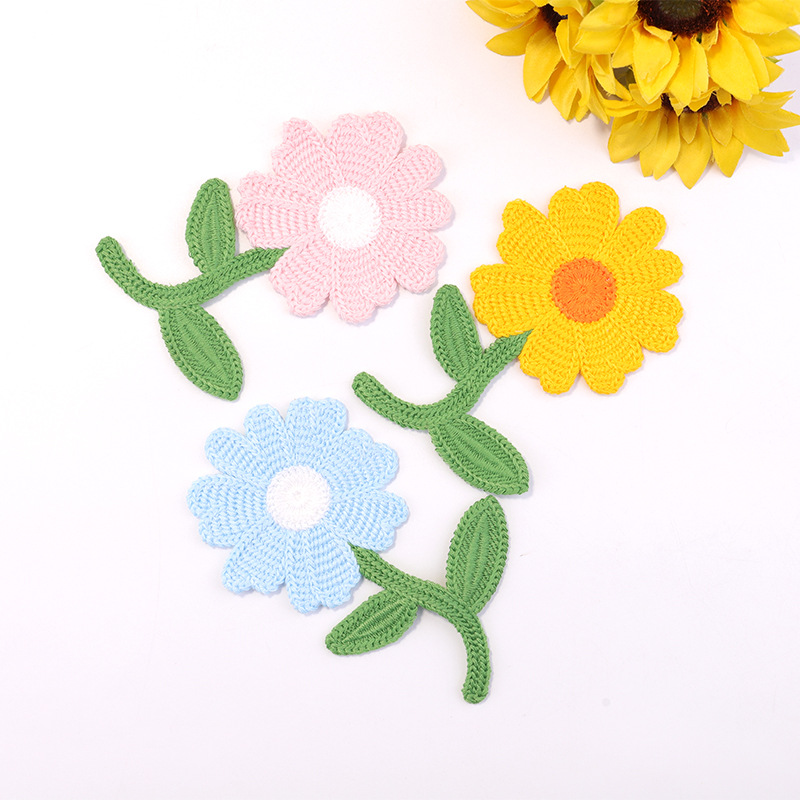 牛仔裤贴花辅料衣服包包自缝花片 闪电拿样彩色大花针织装饰布贴