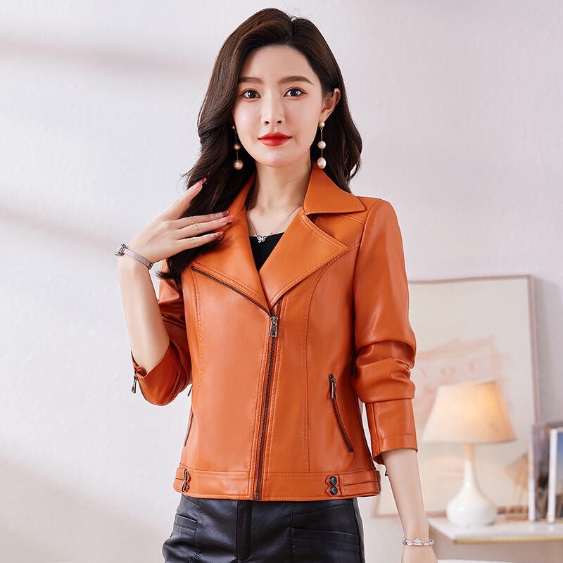 2026 New Style Short Genuine Leather Motorcycle Jacket for Women, Slim Fit High-Waisted Pu Leather Jacket for Spring and Autumn, Haining
